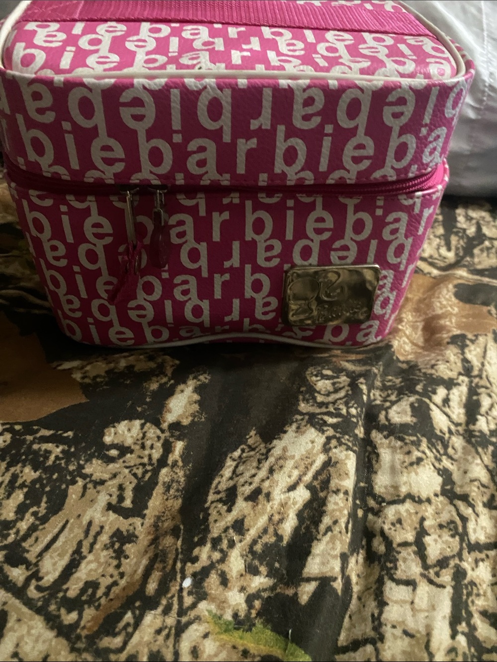 Barbie Hot Pink Logo Cosmetic Case with White Print